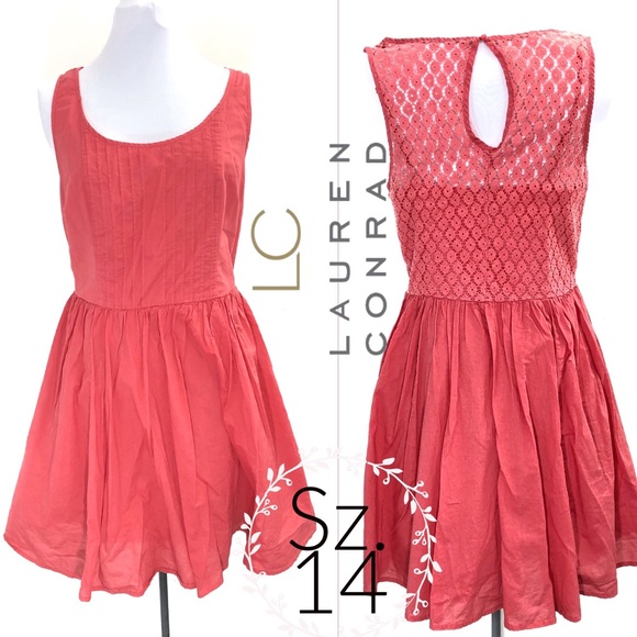 LC Lauren Conrad Dresses & Skirts - 🍉 LC Lauren Conrad Melon Pink Lace & Pleats Dress